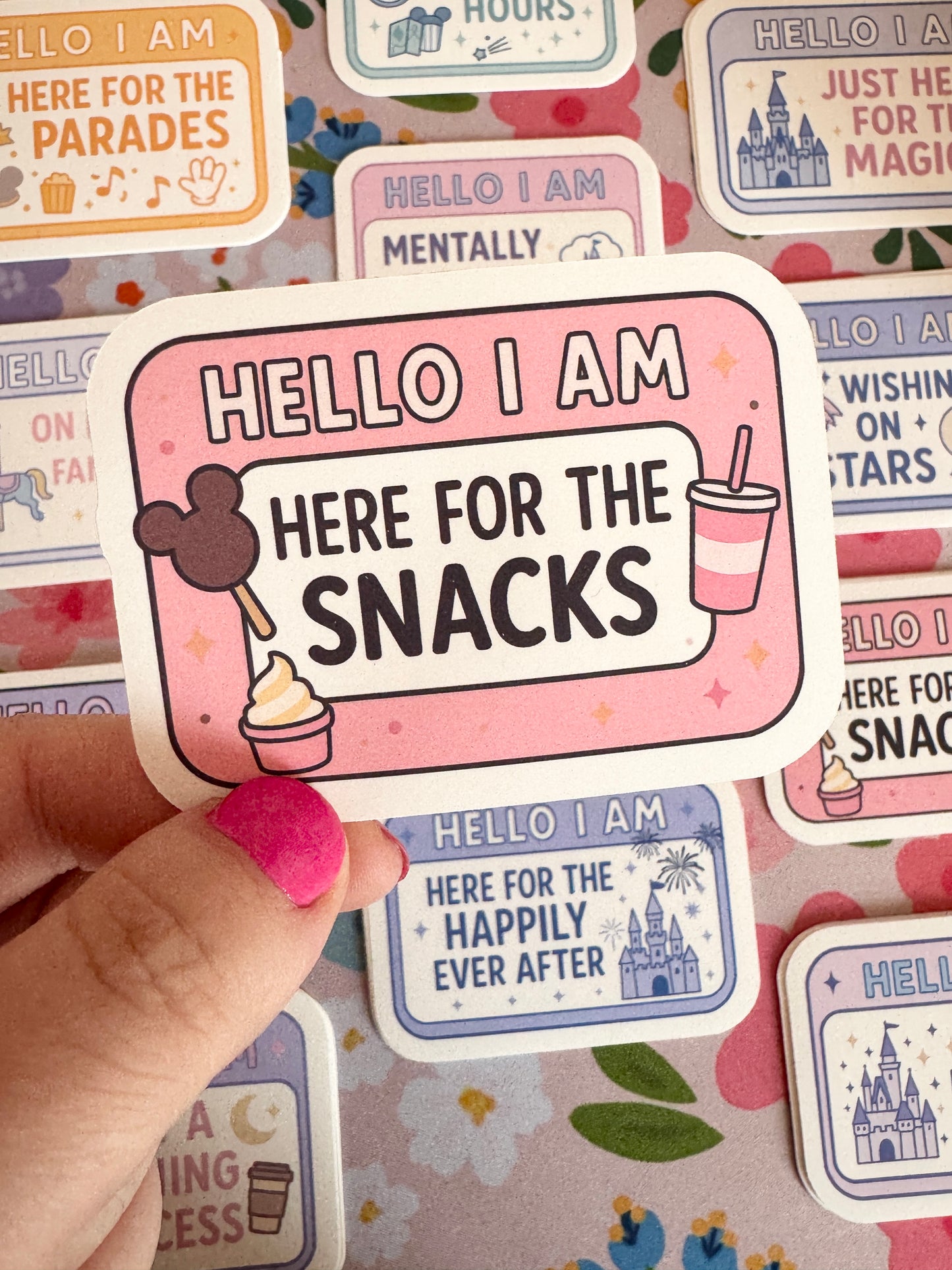 Hello I Am Here For The Snacks Pink Vinyl Sticker
