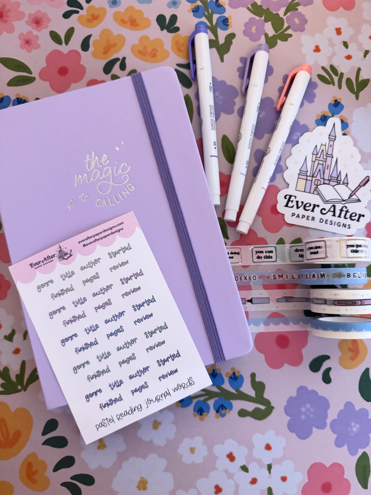 Pastel Journal Reading Words Sticker Sheet