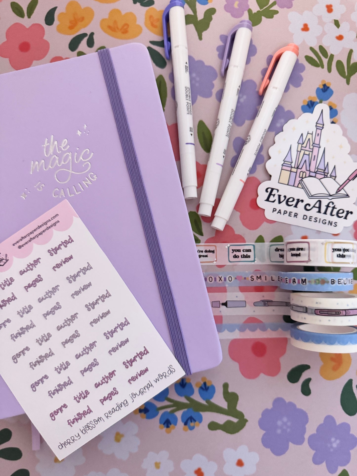 Cherry Blossom Reading Journal Words Sticker Sheet