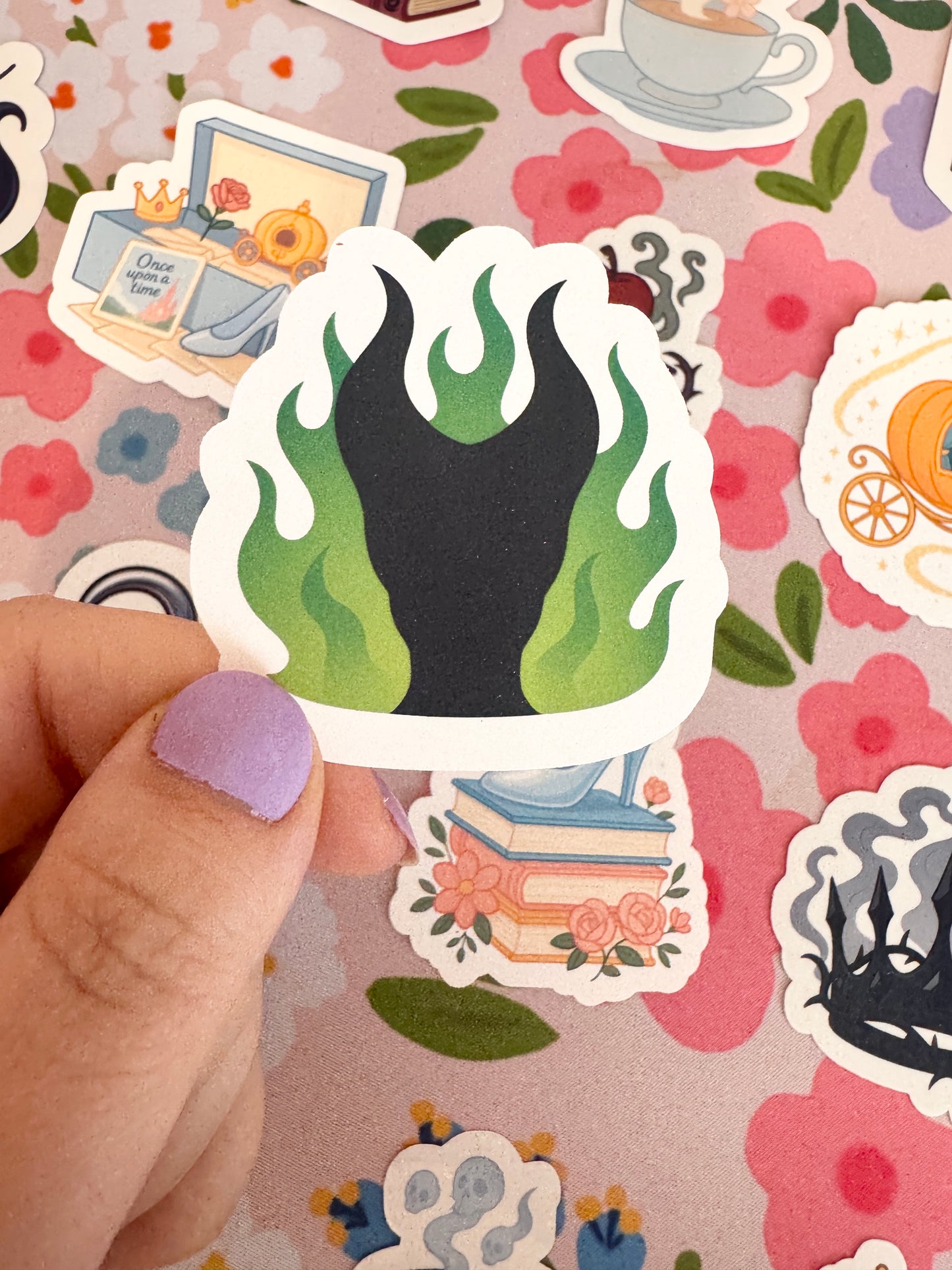 Villains Queen & Green Flames Clear Sticker