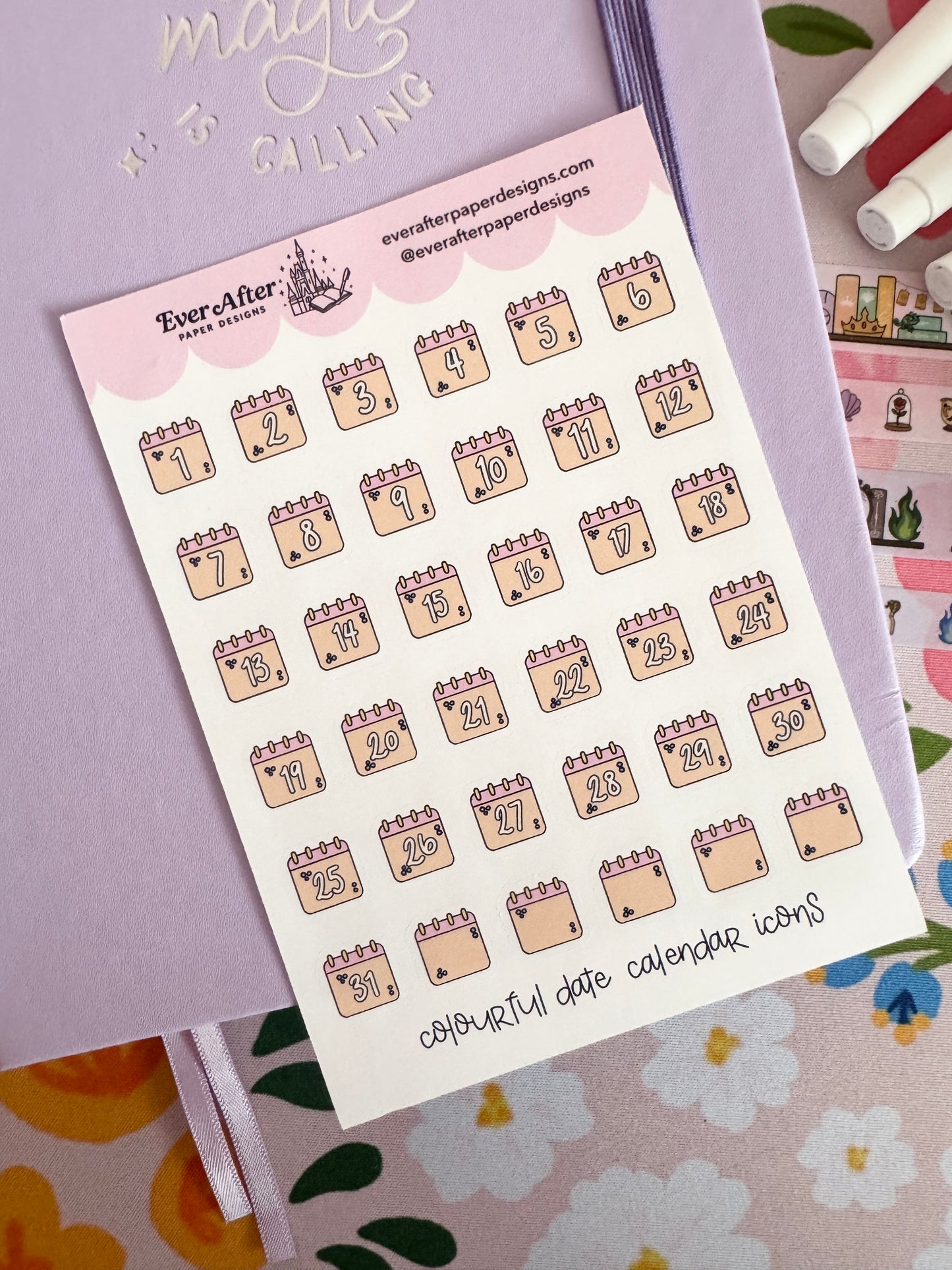 Colourful Date Calendar Icons Sticker Sheet
