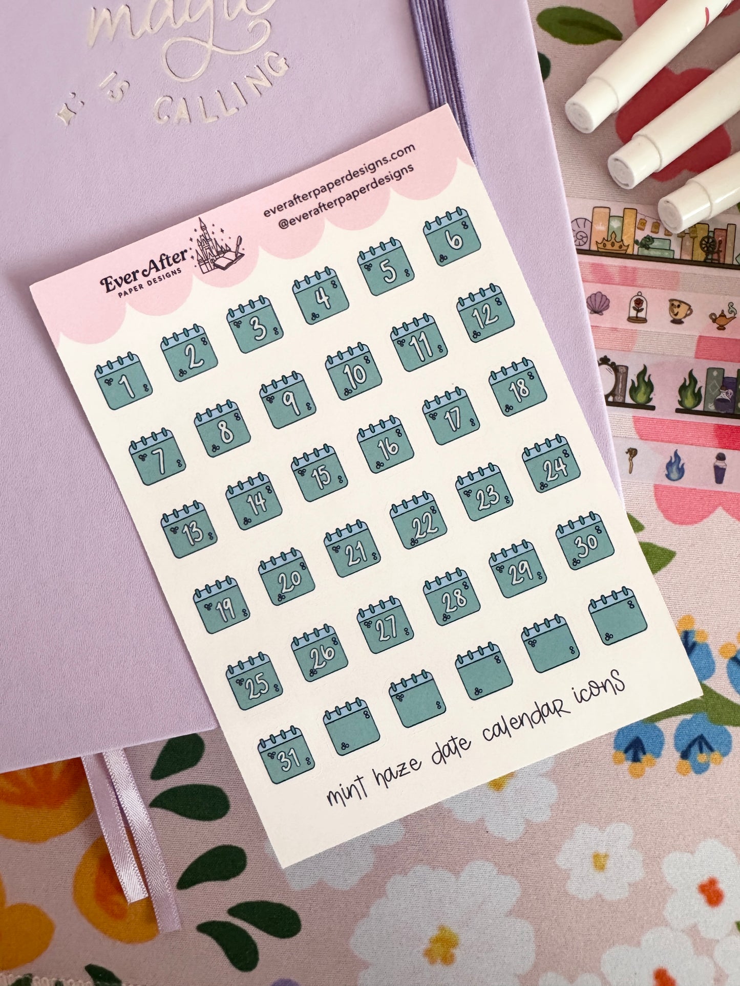 Mint Haze Date Calendar Icons Sticker Sheet
