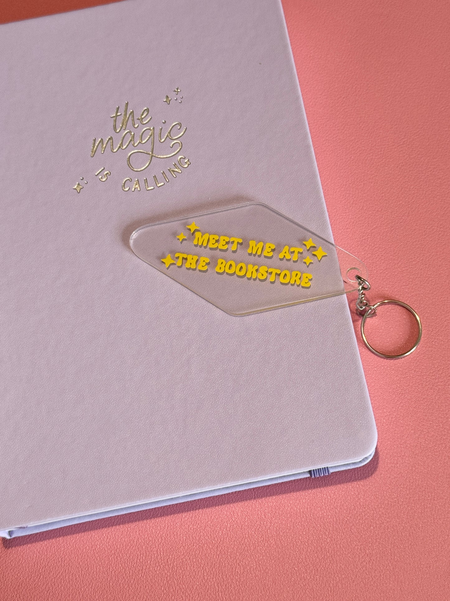 'Meet Me At The Bookstore' Acrylic Motel Keychain