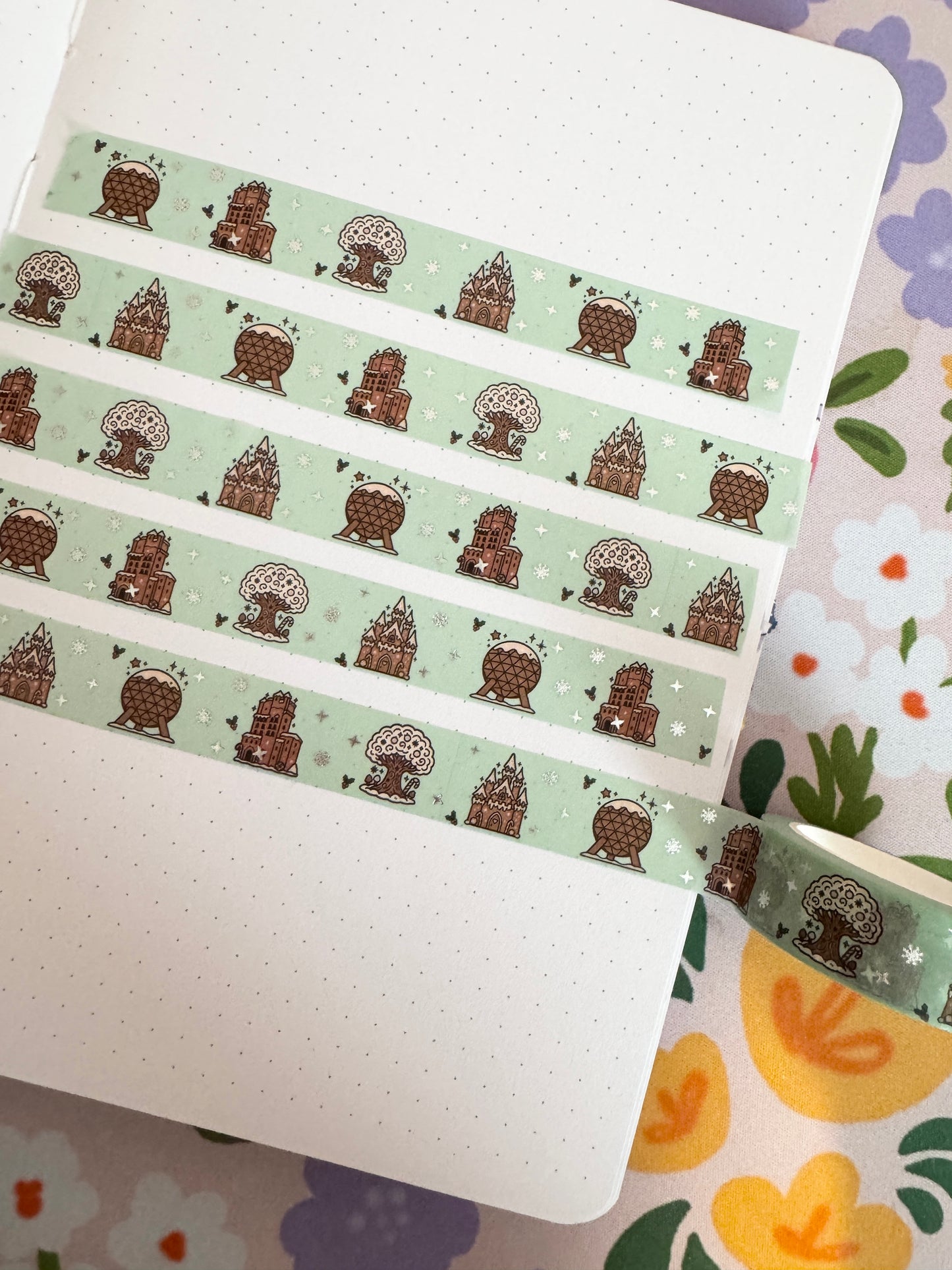 15mm Gingerbread Park Icons Silver Foiled Washi Tape