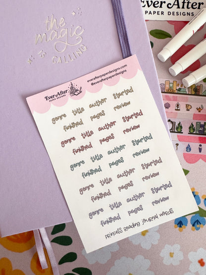 Princess Reading Journal Words Sticker Sheet