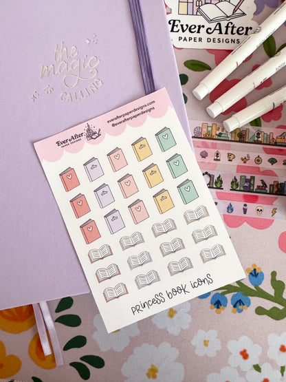 Princess Book Icons Sticker Sheet