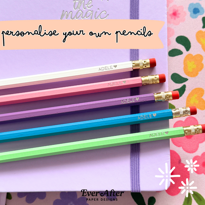 Personalised Pencils - Choose Names or Phrases & Icons - Choose Your Colour