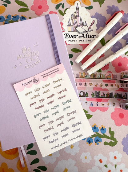 Princess Reading Journal Words Sticker Sheet