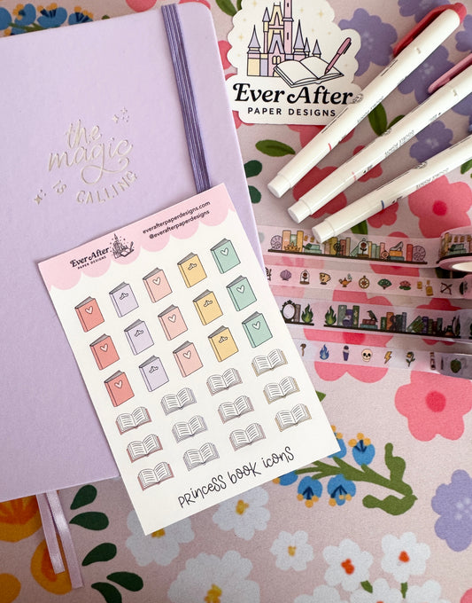 Princess Book Icons Sticker Sheet
