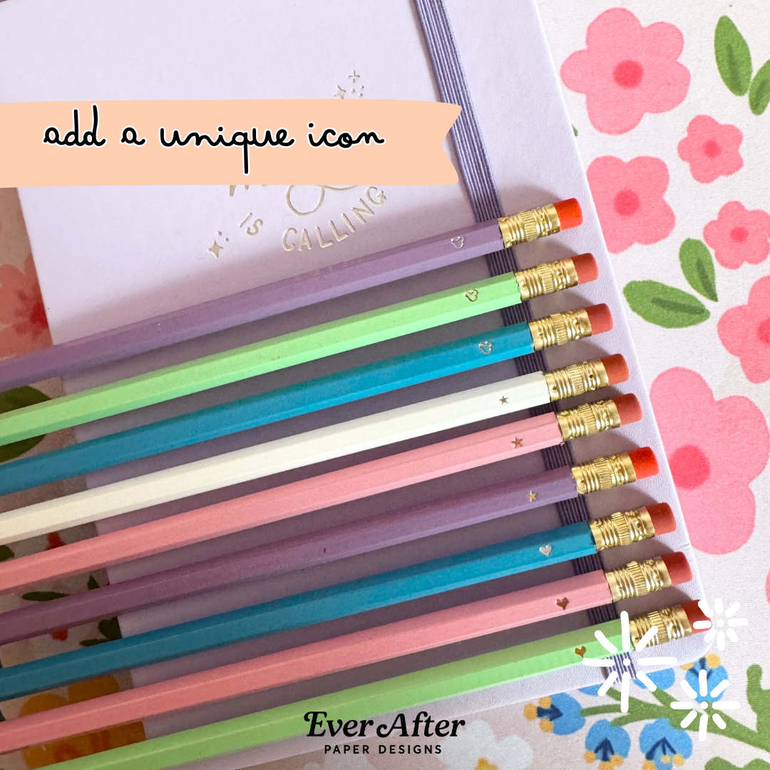 Personalised Pencils - Choose Names or Phrases & Icons - Choose Your Colour