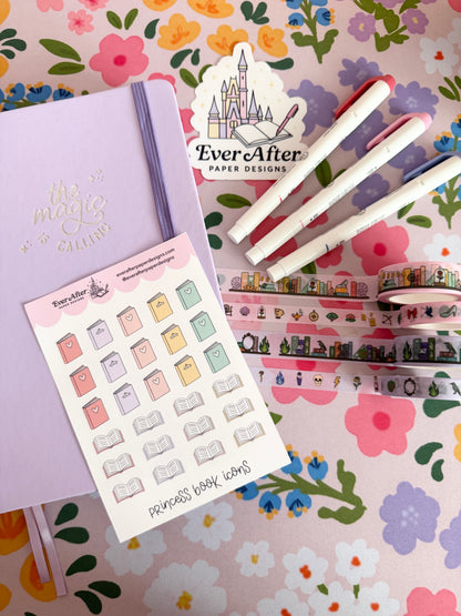 Princess Book Icons Sticker Sheet