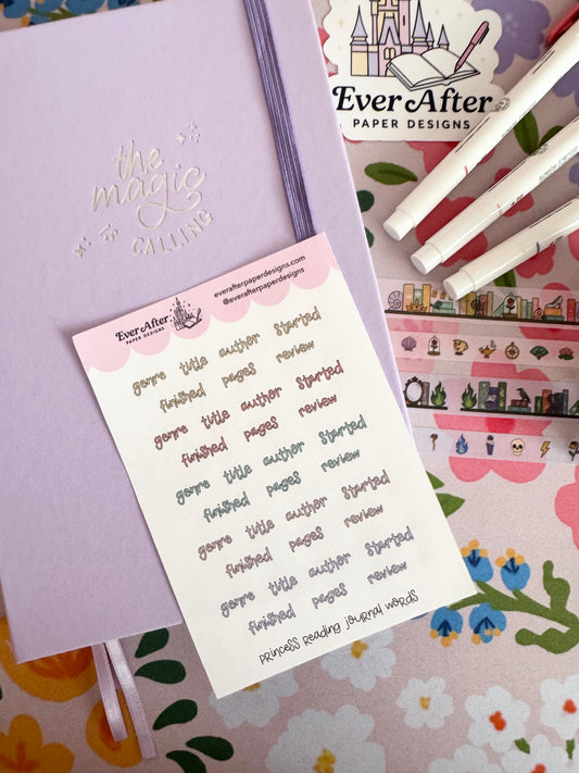 Princess Reading Journal Words Sticker Sheet