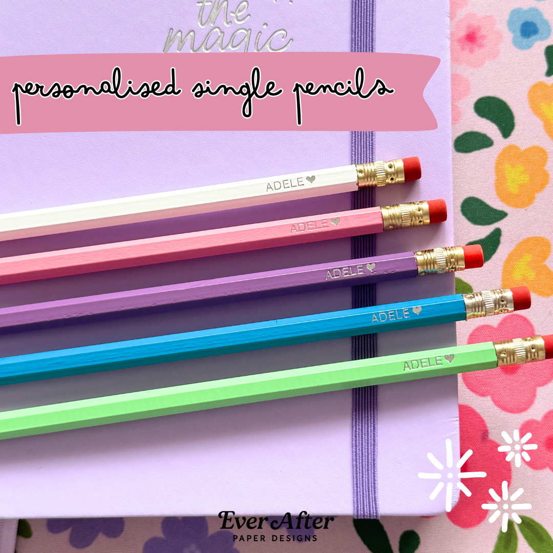 Personalised Single Pencils - Choose Your Name/Phrases & Icon - Choose Your Colour