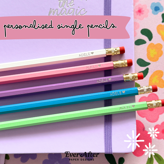 Personalised Single Pencils - Choose Your Name/Phrases & Icon - Choose Your Colour