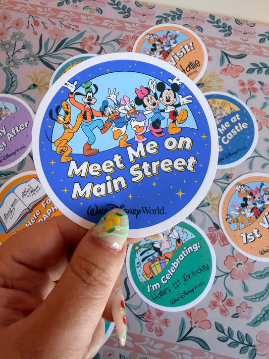 Meet Me On Main Street Button Badge Vinyl Sticker