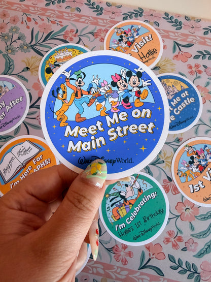 Meet Me On Main Street Button Badge Vinyl Sticker