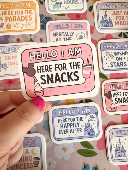 Hello I Am Here For The Snacks Pink Vinyl Sticker