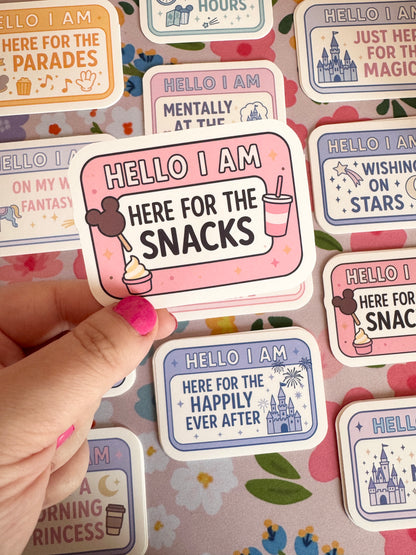 Hello I Am Here For The Snacks Pink Vinyl Sticker