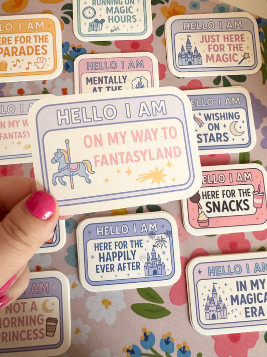 Hello I Am On My Way To Fantasyland Vinyl Sticker