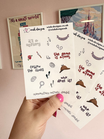 Crime/Mystery Aesthetic Doodles Vinyl Sticker Sheet