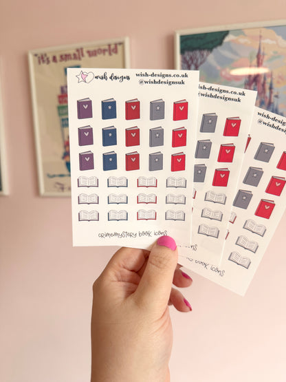 Crime/Mystery Book Icons Vinyl Sticker Sheet