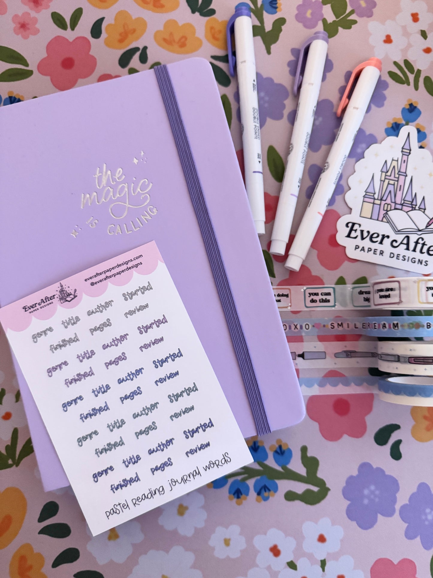 Pastel Journal Reading Words Sticker Sheet