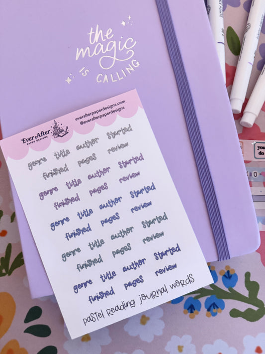 Pastel Journal Reading Words Sticker Sheet