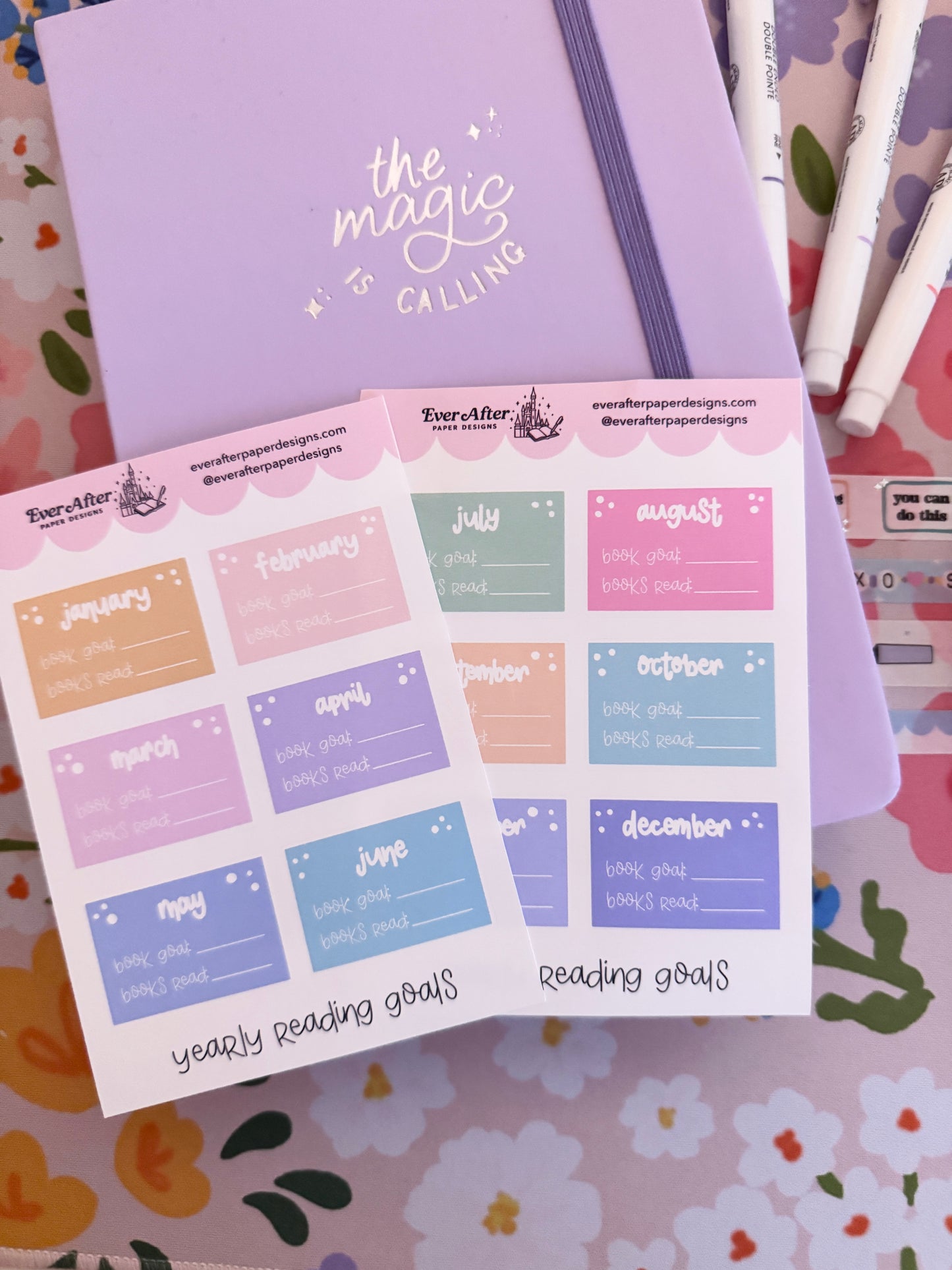 Pastel Yearly Reading Goals Sticker Sheet