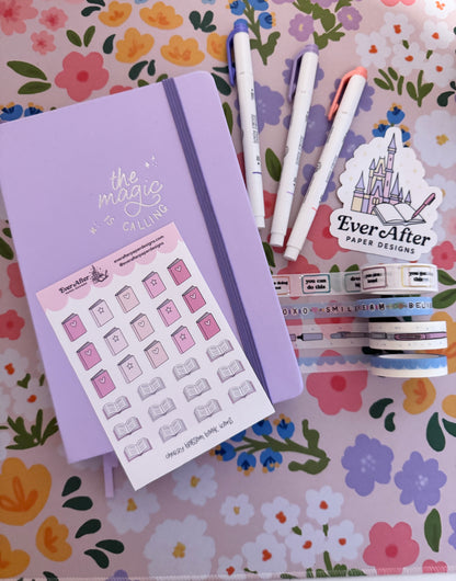 Cherry Blossom Book Icons Sticker Sheet