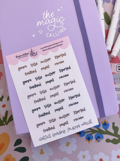 Classics Reading Journal Words Sticker Sheet
