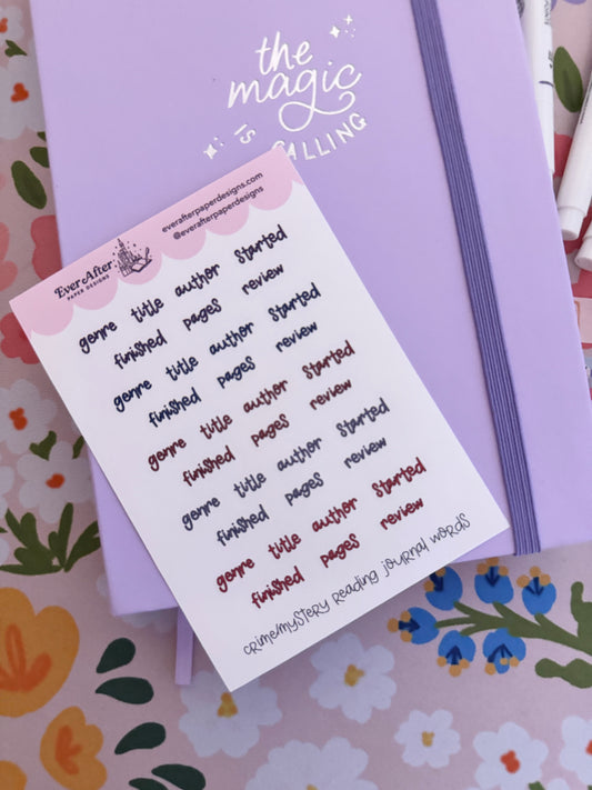 Crime/Mystery Reading Journal Words Sticker Sheet