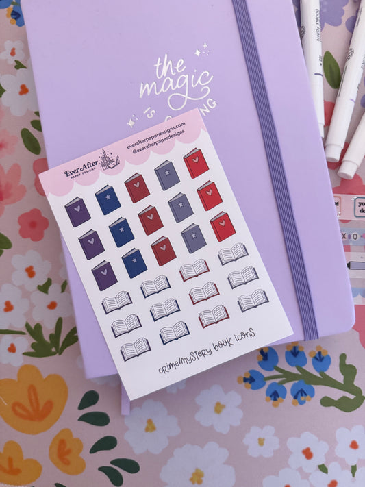 Crime/Mystery Book Icons Sticker Sheet