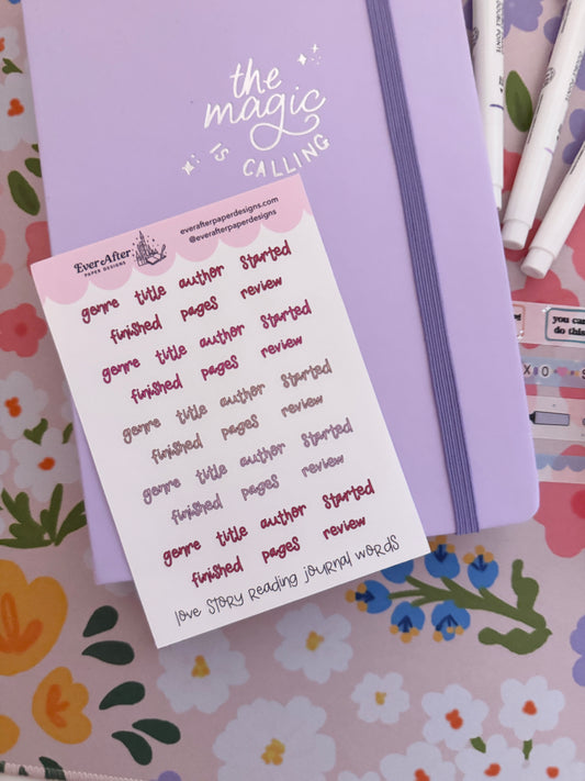 Love Story Reading Journal Words Sticker Sheet