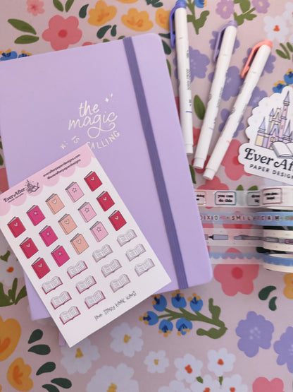 Love Story Book Icons Sticker Sheet