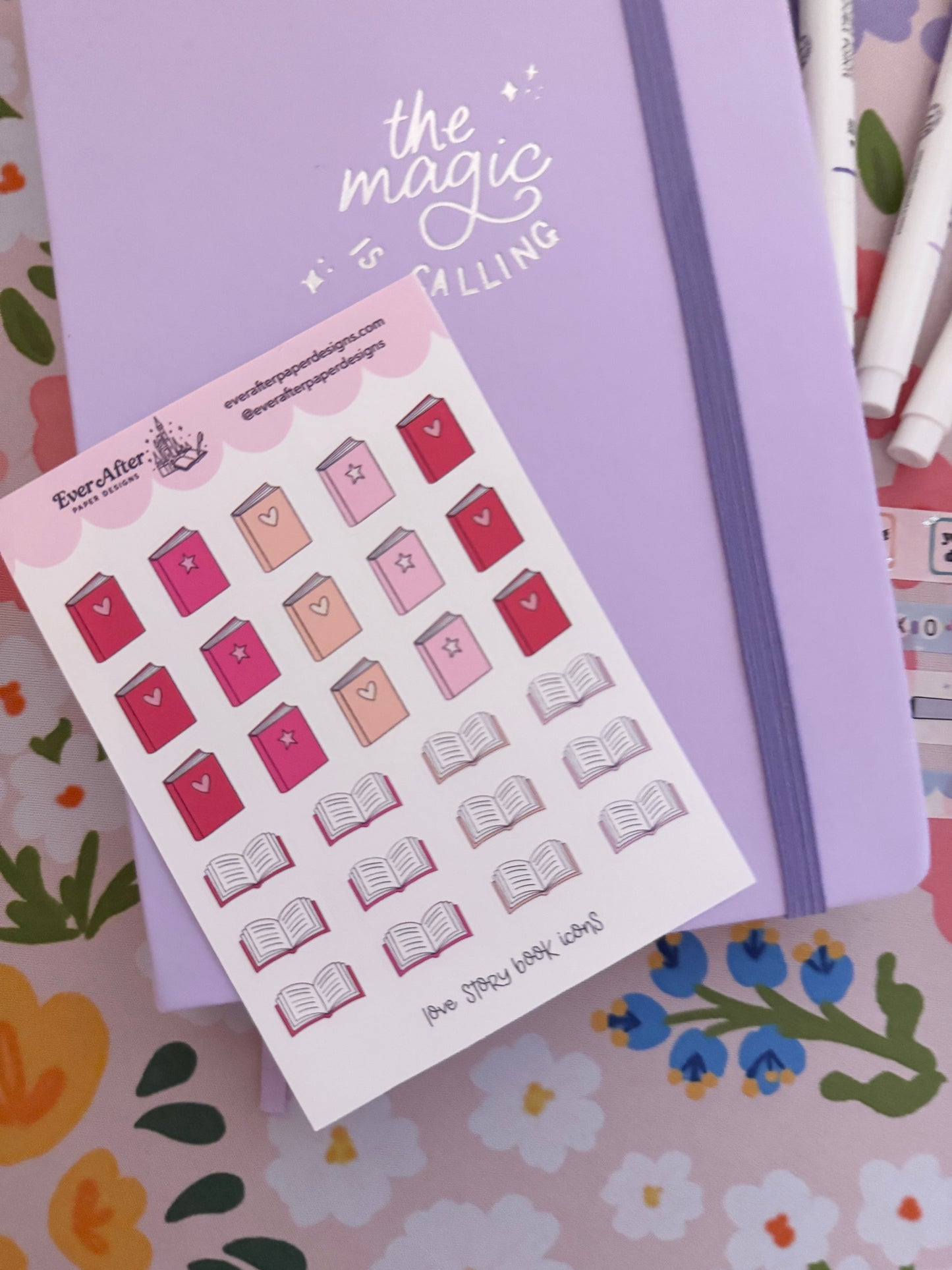 Love Story Book Icons Sticker Sheet