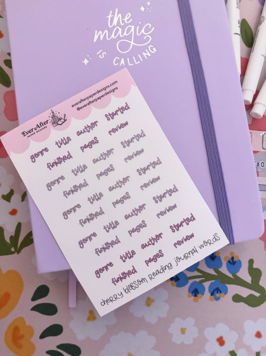 Cherry Blossom Reading Journal Words Sticker Sheet