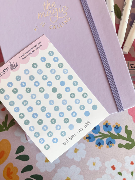 Mint Haze Date Dots Sticker Sheet