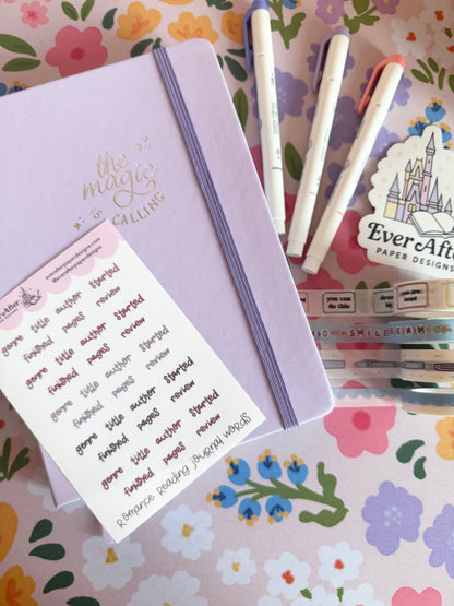 Romance Reading Journal Words Sticker Sheet