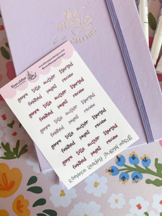 Romance Reading Journal Words Sticker Sheet