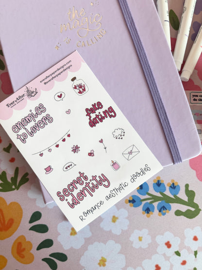 Romance Books Aesthetic Doodles Sticker Sheet