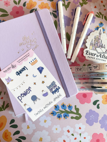 Fantasy Books Aesthetic Doodles Sticker Sheet