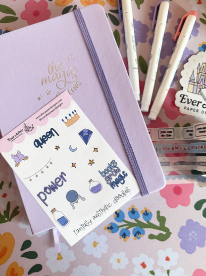 Fantasy Books Aesthetic Doodles Sticker Sheet
