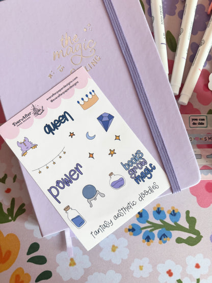 Fantasy Books Aesthetic Doodles Sticker Sheet