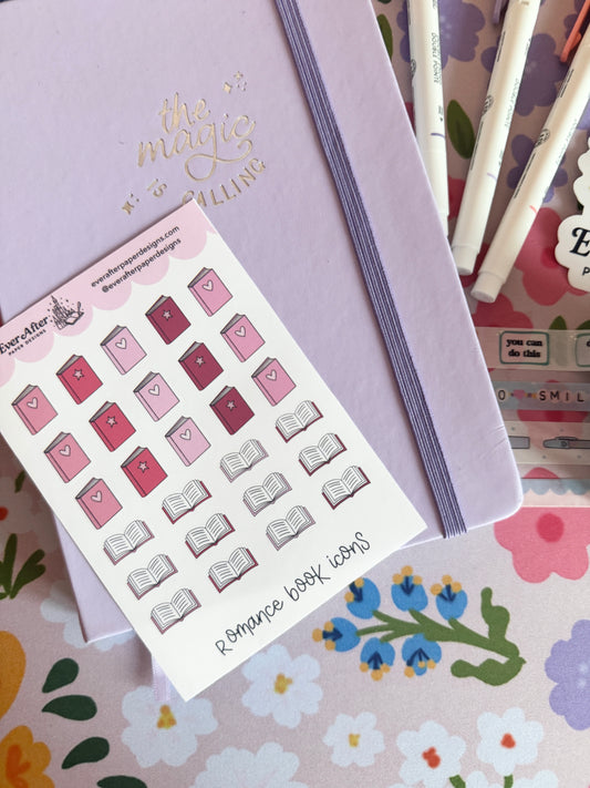 Romance Book Icons Sticker Sheet