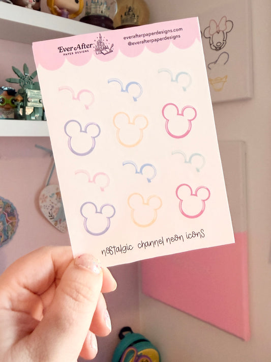 Nostalgic Channel Neon Icons Sticker Sheet