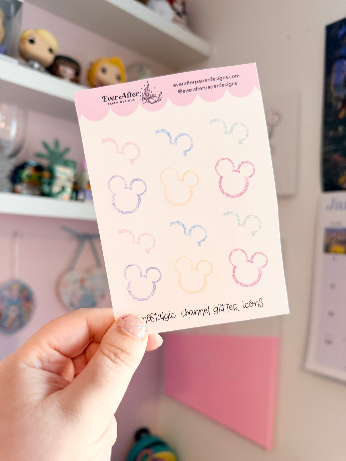 Nostalgic Channel Glitter Icons Sticker Sheet