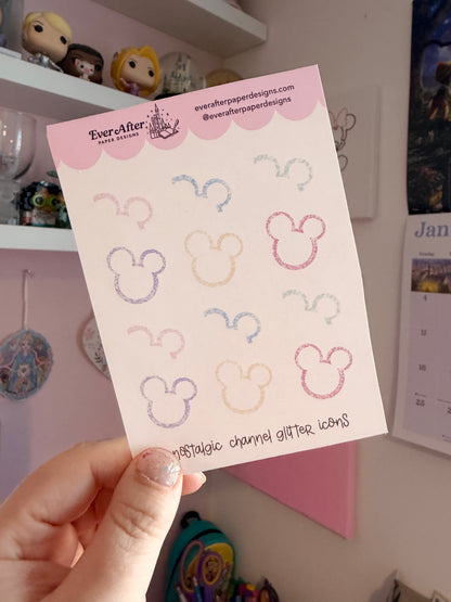 Nostalgic Channel Glitter Icons Sticker Sheet