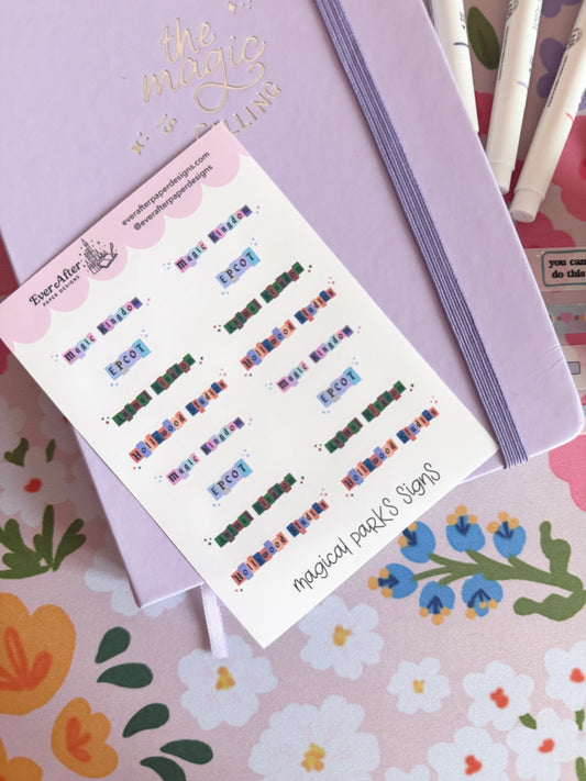 Magical Parks Signs Sticker Sheet