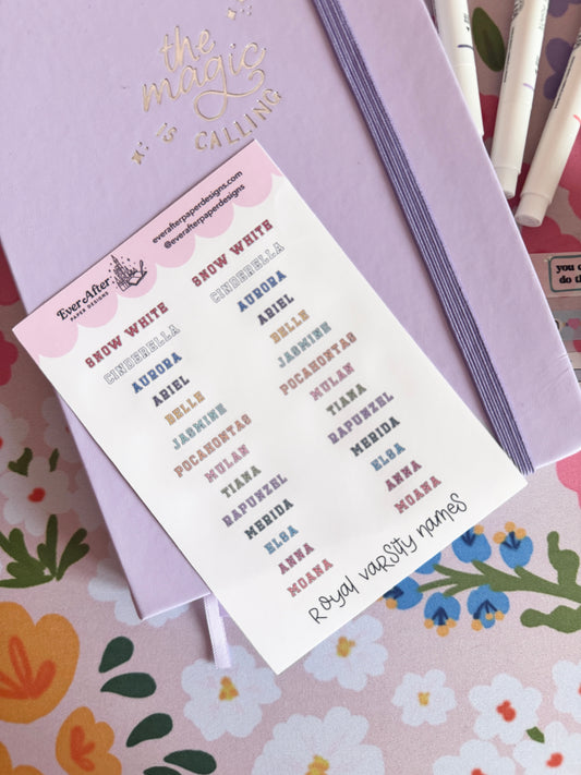 Royal Varsity Names Sticker Sheet