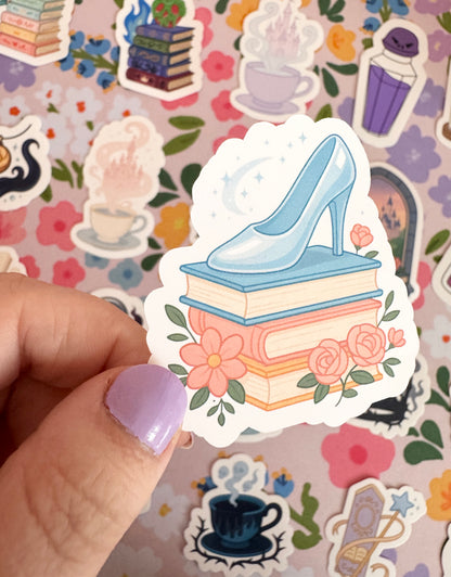 Princess Slipper on a Stack of Books Clear Sticker
